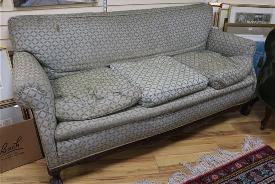 A Chippendale revival three seat sofa, W.200cm